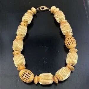 Textured Gold-Tone Ribbed Bead Necklace - Women Jewelry